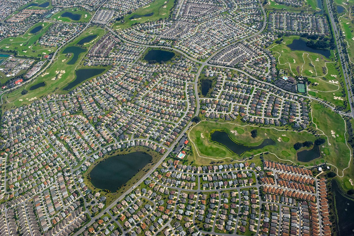 An overhead picture of a large neighborhood