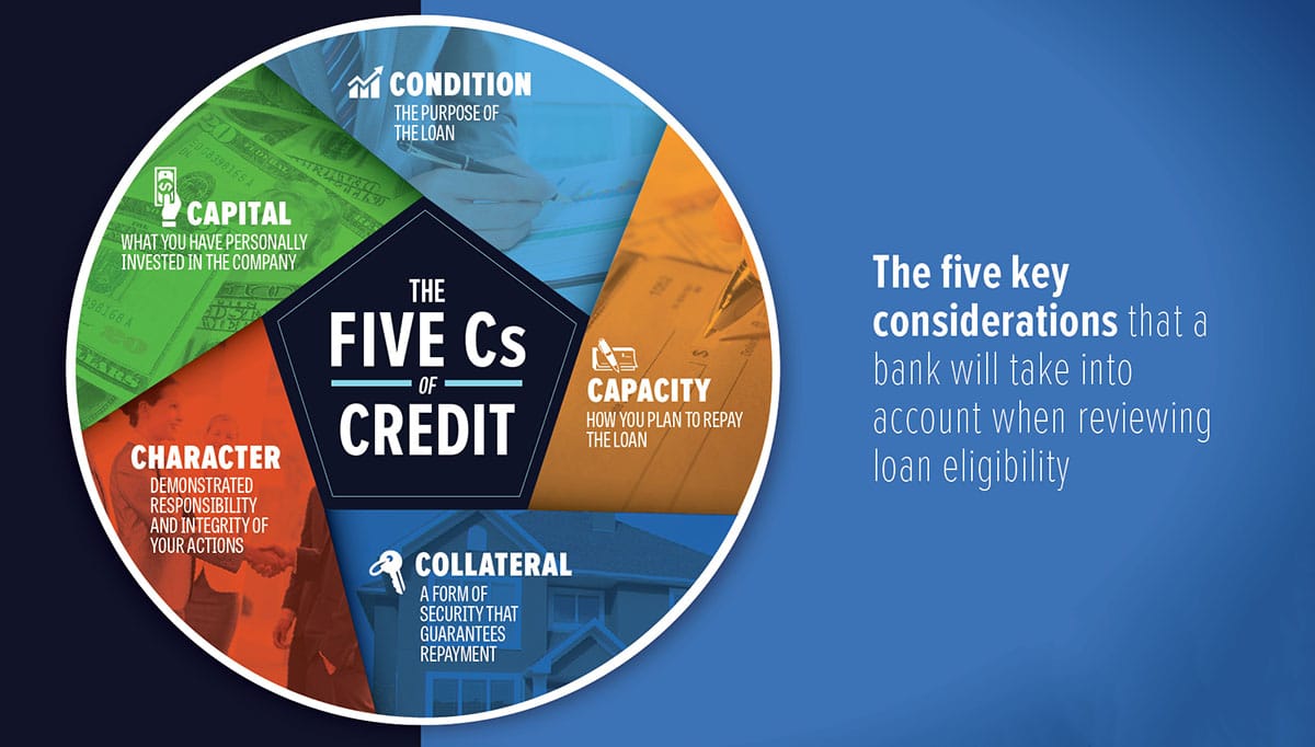 A graphic explaining the 5 most important factors to creditworthiness
