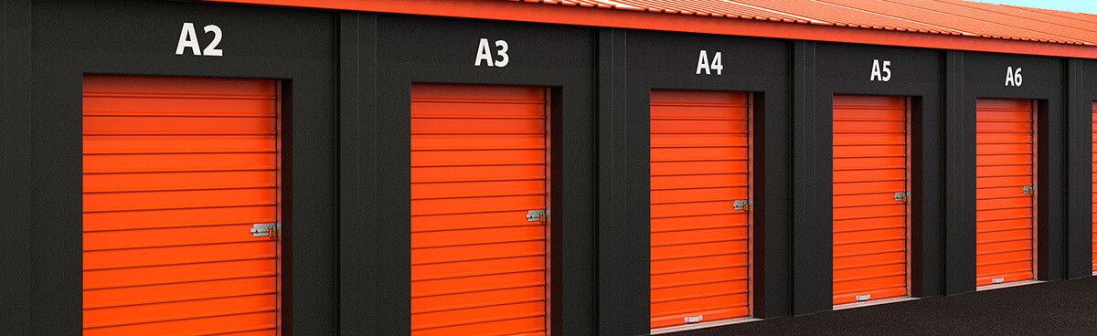 Building Storage Units with red doors