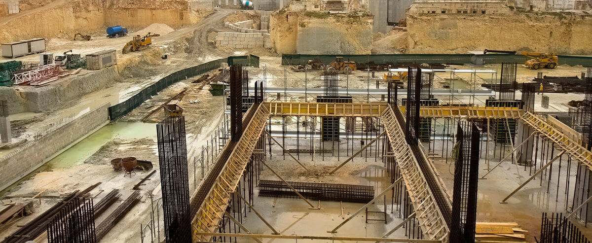 A shopping center undergoing construction with large construction loan funding